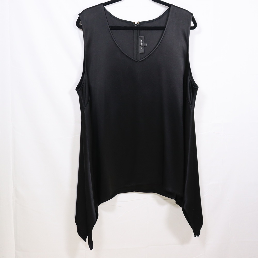 St. John Sharkbite Tank XL Black Womens Quiet Luxury Satin Blouse
